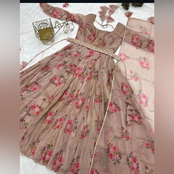 Floral Pink and Brown Dress - Picture 1 of 9